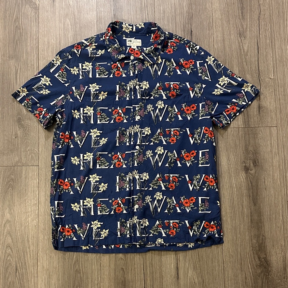 J. Crew Navy Blue Floral and Letter Print Shirt